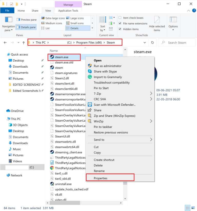 right-click-on-steam-exe-file-and-select-propertie-768x821-1-768x821 كيفية إصلاح عدم فتح Steam على Windows 10