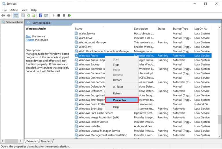 right-click-on-the-windows-audio-service-and-choos-768x514-1-768x514 إصلاح عدم عمل التحكم في مستوى الصوت على Windows 10
