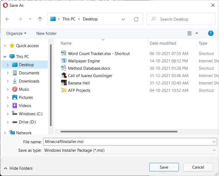 save-as-dialog-box-to-save-the-installer-file-768x619-1-768x619 كيفية إصلاح خطأ Minecraft 0x803f8001 في Windows 11