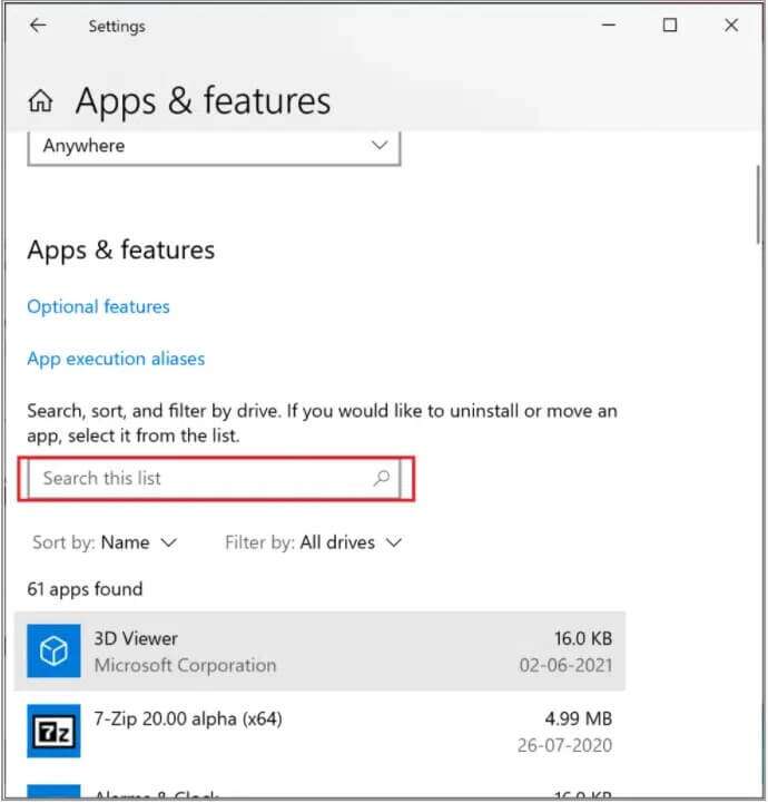 search-avast-antivirus-in-Apps-and-Features-690x721 كيفية إصلاح عدم تسجيل NVIDIA ShadowPlay