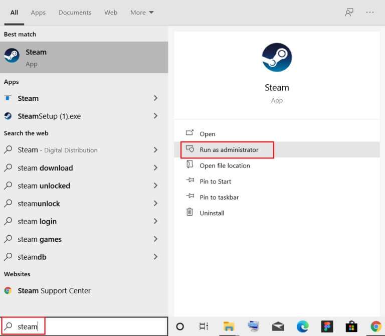 search-steam-and-select-run-as-administrator-768x670-1-768x670 كيفية إصلاح عدم فتح Steam على Windows 10