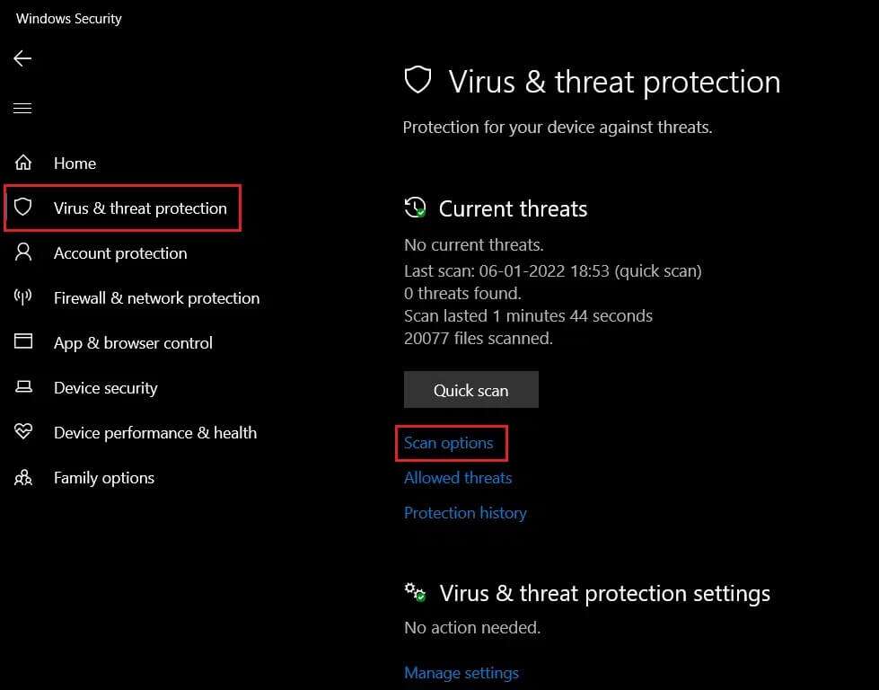 sekect-Virus-and-threat-and-click-Scan-Options-979x768 إصلاح رمز الخطأ Steam e502 l3 في Windows 10