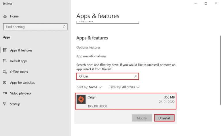 select-Origin-in-Apps-and-Features-settings-and-click-on-Uninstall-768x472-1-768x472 كيفية إصلاح عدم فتح Origin على Windows 10