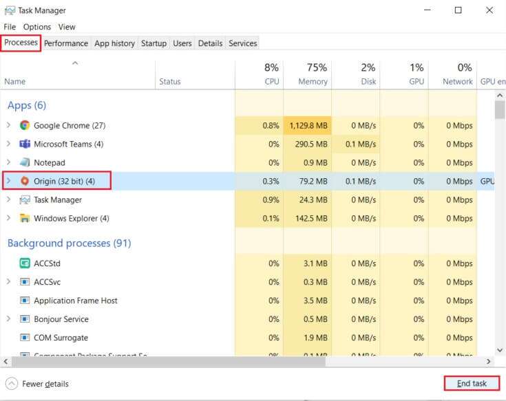select-the-Origin-process-and-click-on-End-task-in-the-Task-Manager-735x583-1-735x583 كيفية إصلاح عدم فتح Origin على Windows 10