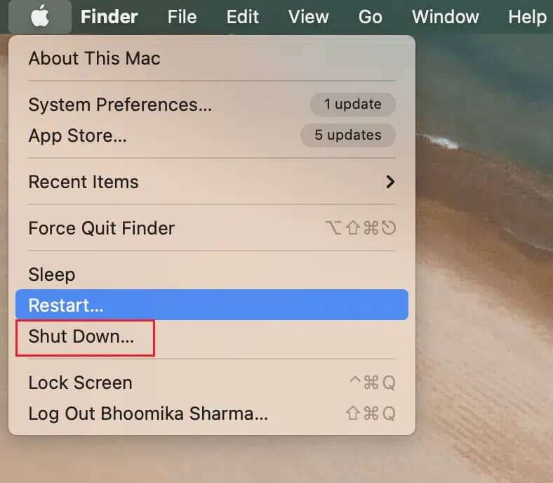 select-the-Shut-Down...-option-in-MacBook-788x688 كيفية إصلاح عدم عمل الميكروفون على Mac