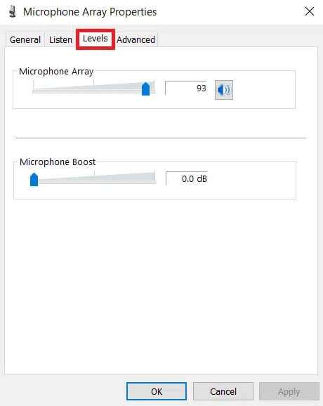 select-the-levels-tab-460x578 كيفية إصلاح صوت الميكروفون منخفض جدًا على Windows 10