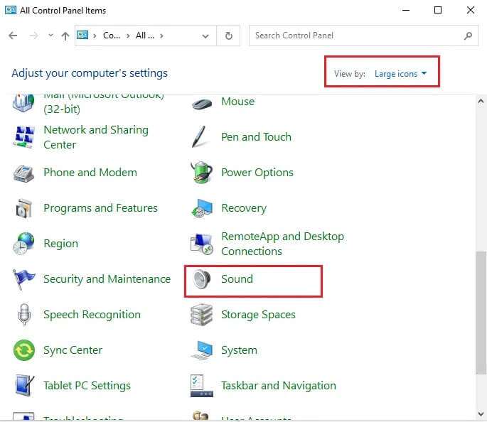 select-view-by-as-large-icons-if-needed-and-click.png-1-685x594 كيفية إصلاح صوت الميكروفون منخفض جدًا على Windows 10