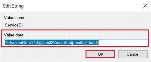set-value-data-to-audioendpointbuilder.dll-in-the-servicedll-Registry-Editor-503x206 كيفية إصلاح عدم عمل خدمة الصوت على Windows 10