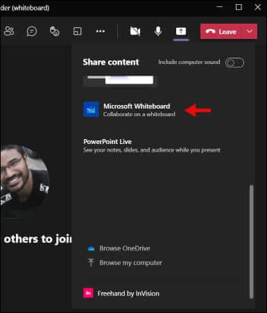 share-tray-385x450 كيفية استخدام لوح المعلومات الأبيض في اجتماع Microsoft Teams