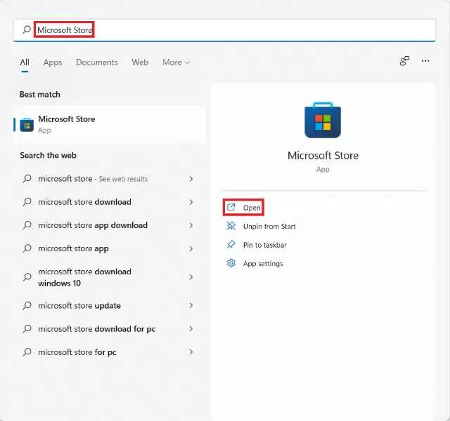 start-menu-search-results-for-microsoft-store-1-640x600 إصلاح خطأ Halo Infinite ليس كل أعضاء Fireteam يستخدمون نفس الإصدار في Windows 11