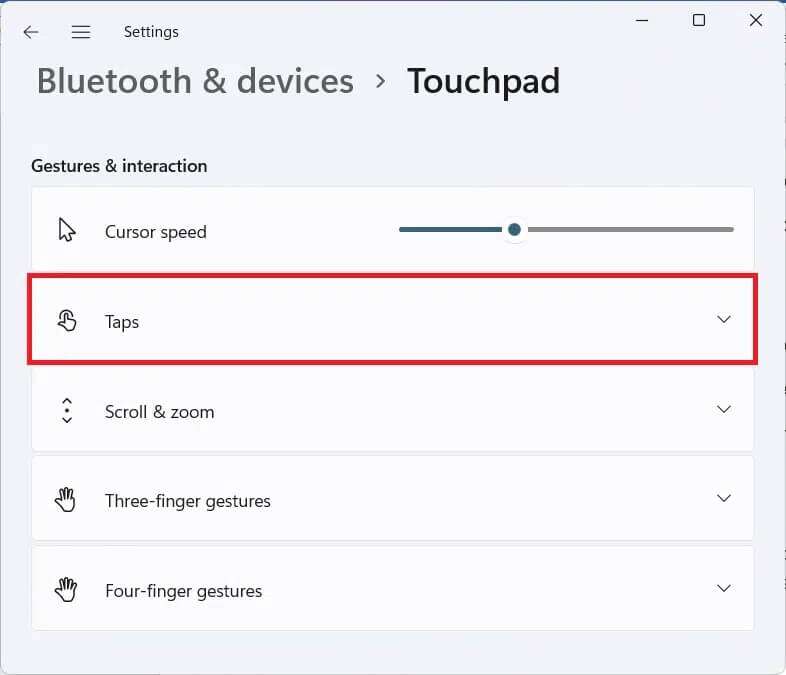 taps-gestures-in-touchpad-settings-786x675 كيفية تعطيل إيماءات لوحة اللمس في Windows 11