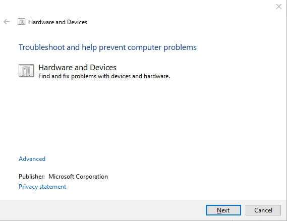this-will-open-hardware-and-device-troubleshooter--569x438 كيفية إصلاح عدم عمل شاشة اللمس في Windows 10