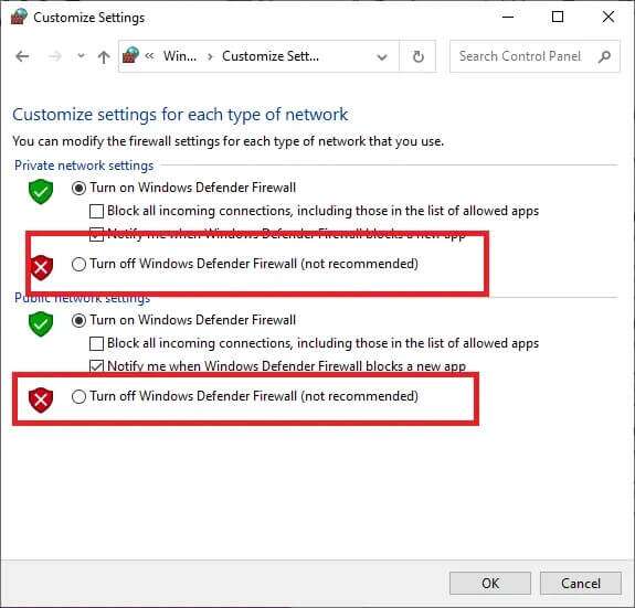 turn-off-windows-defender-firewall-for-the-3-categ-575x551 إصلاح استمرار تعطل Kodi عند بدء التشغيل