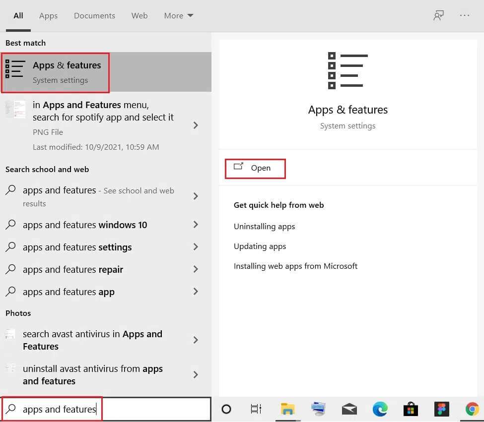 type-apps-and-features-and-click-on-Open-in-Windows-10-search-bar-975x851 كيفية إصلاح عدم تسجيل NVIDIA ShadowPlay