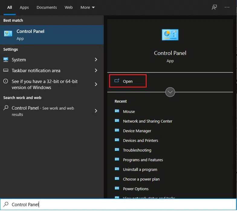 type-control-panel-in-the-start-menu-and-click-ope-2-784x699 إصلاح عدم عمل وضع السكون في Windows 10