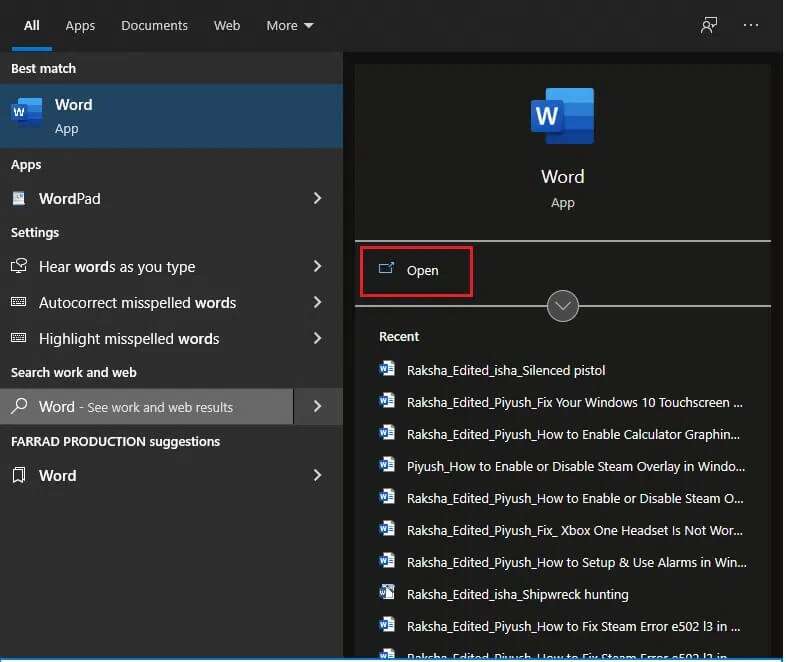 type-word-in-start-menu-and-click-open-to-launch-786x662 كيفية تشفير مجلد في Windows 10