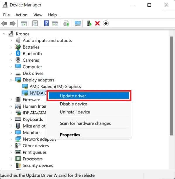 update-driver-option-in-the-context-menu-598x612 إصلاح خطأ الوصول غير الصحيح إلى موقع الذاكرة في Valorant