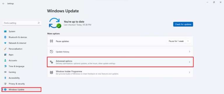 windows-update-section-in-the-settings-app-768x323-1-768x323 كيفية إعادة تثبيت برنامج تشغيل الصوت في Windows 11