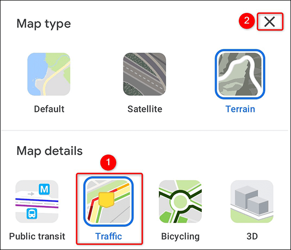 2-google-maps-mobile-enable-traffic كيفية التحقق من حركة المرور في Google Maps