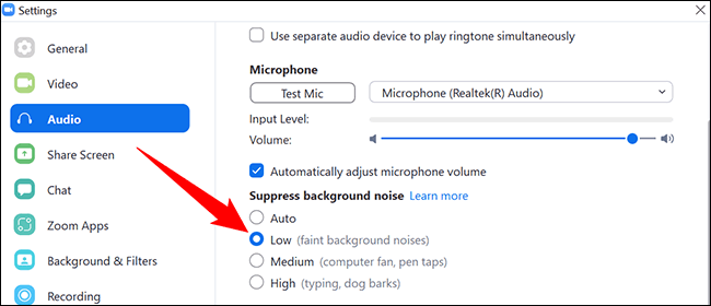 6-low-noise-suppression-zoom كيف تشغيل الموسيقى على Zoom