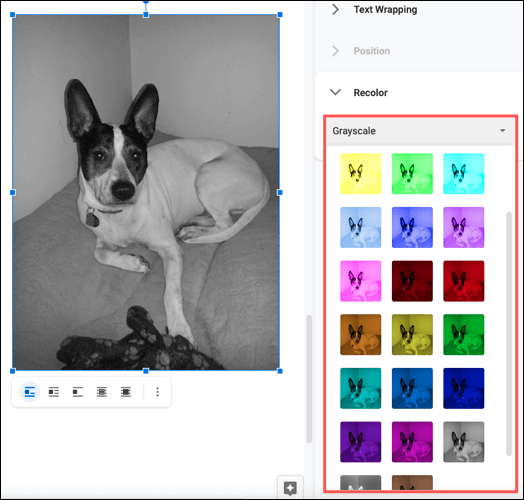 AdjustRecolor-GoogleDocsEditImage كيفية اقتصاص الصور وتدويرها وضبطها في Google Docs