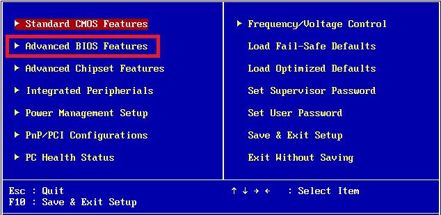 Advanced-BIOS-features إصلاح خطأ لا توجد كاميرا متصلة 0xa00f4244