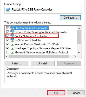 AppEx-Networks-Accelerator-in-ethernet-adapter-properties إصلاح ERR_CONNECTION_RESET في Chrome