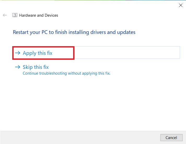 Apply-this-fix-Hardware-and-Devices-troubleshooter إصلاح عدم عمل صوت Zoom في Windows 10