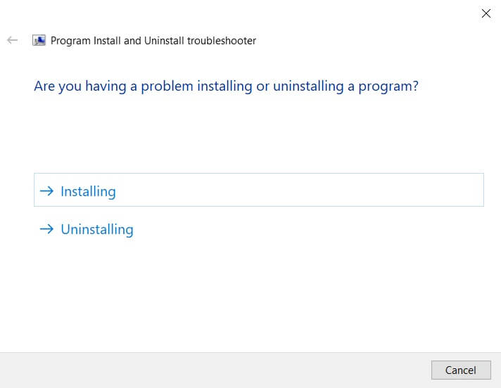 Are-you-having-a-problem-installing-or-uninstalling-a-program إصلاح الميزة التي تحاول استخدامها موجودة على مورد شبكة غير متوفر