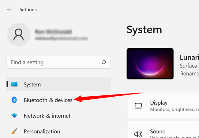 Click-Bluetooth-and-devices كيفية إضافة طابعة على Windows 11