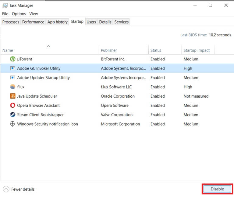 Click-on-the-Disable-button-at-the-bottom-right-corner-of-the-Task-Manager-768x646-1 إصلاح خطأ الخدمة 1053 على Windows 10