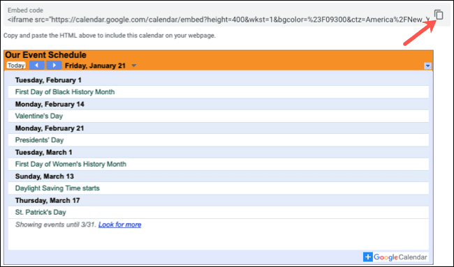 CopyCode-GoogleCalendarEmbed كيفية تضمين تقويم Google على موقع ويب أو مدونة