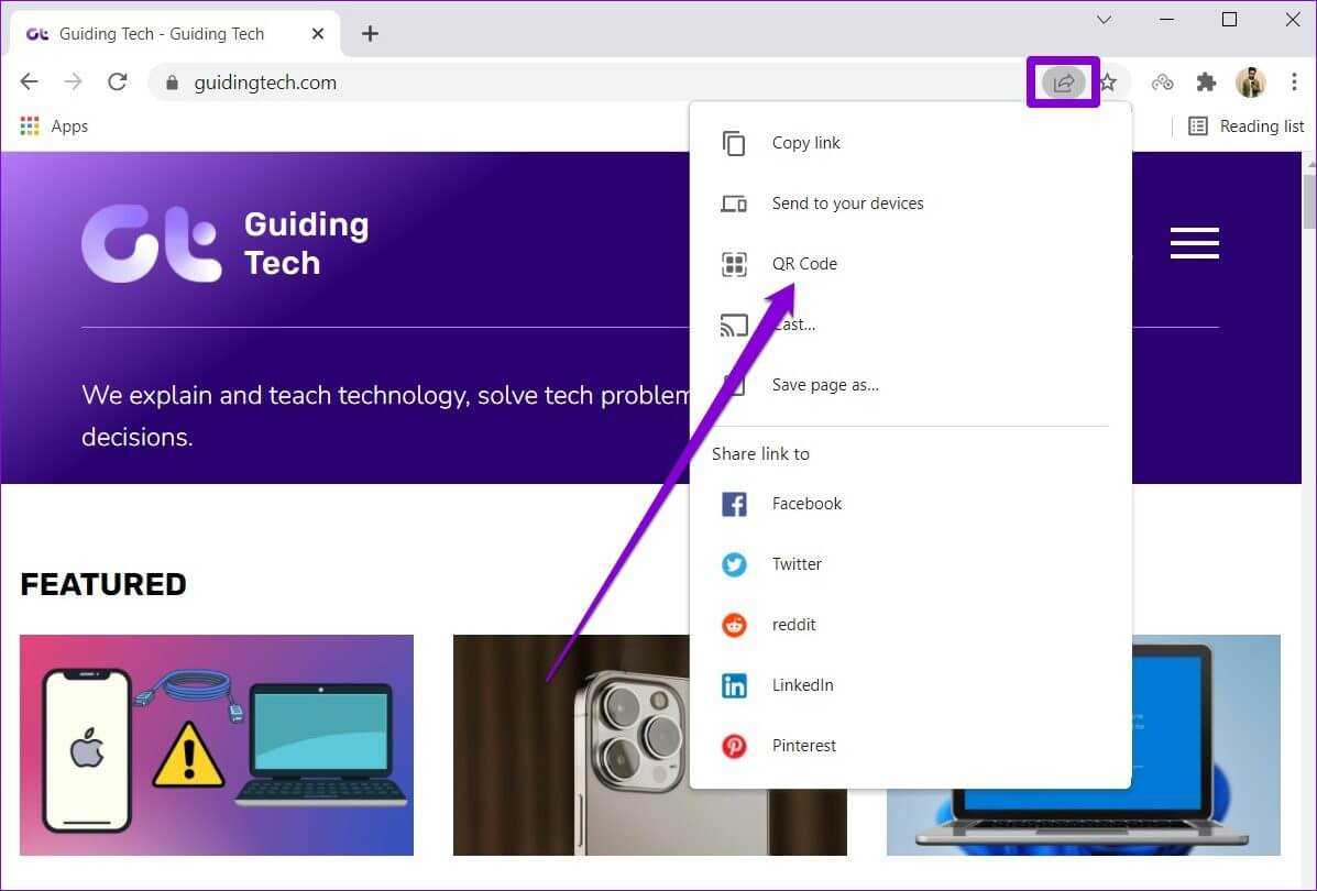 Create-QR-Code-for-Webpage-Link أفضل 3 طرق لمشاركة روابط صفحات الويب من Google Chrome