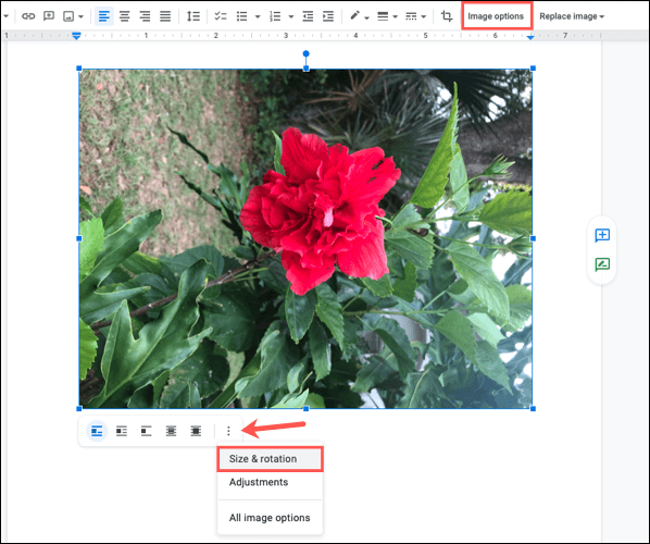 ImageOptionsRotation-GoogleDocsEditImage كيفية اقتصاص الصور وتدويرها وضبطها في Google Docs
