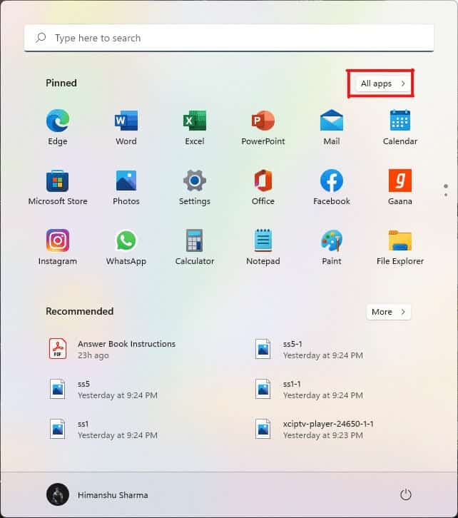 In-the-start-menu-click-on-all-apps كيفية إنشاء اختصارات سطح المكتب على Windows 11