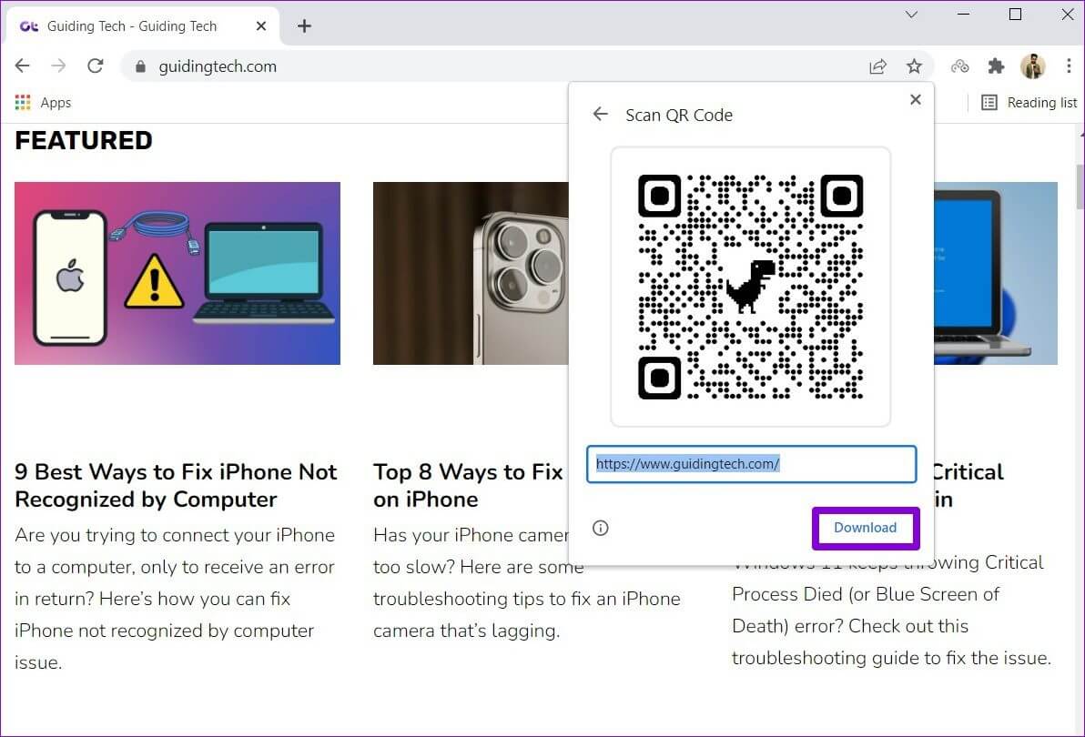 QR-Code-for-Webpage-Link أفضل 3 طرق لمشاركة روابط صفحات الويب من Google Chrome