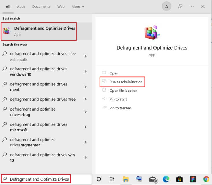 Run-Defragment-and-Optimize-Drives-as-administrator-from-Windows-search-bar-735x639-1 إصلاح الإستخدام العالي للقرص Ntoskrnl.exe