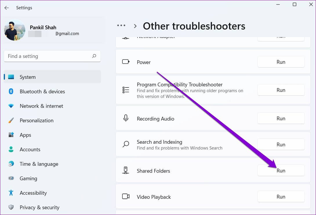 Run-Shared-Folders-Troubleshooter أفضل 7 طرق لإصلاح مشكلة "لا يمكن الوصول إلى المجلد المشترك" في Windows 11