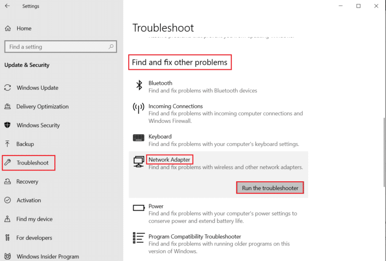 Run-the-troubleshooter-for-Network-adapters-in-Find-and-fix-other-problems-section-on-Troubleshoot-settings-768x520-1 إصلاح خطأ فشل تحديث المشغل Warframe