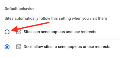 Select-Site-can-send-pop-ups-and-use-redirects كيفية السماح بالنوافذ المنبثقة أو حظرها في Google Chrome