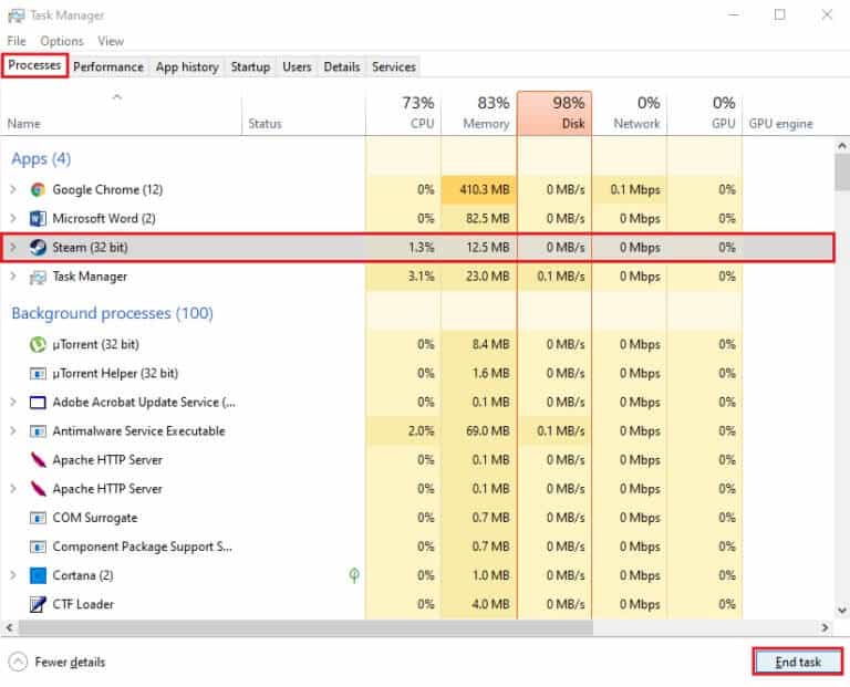Select-Steam-Client-Bootstrapper-32bit-and-click-on-End-task-768x621-2 إصلاح خطأ 1500 هناك تثبيت آخر قيد التقدم
