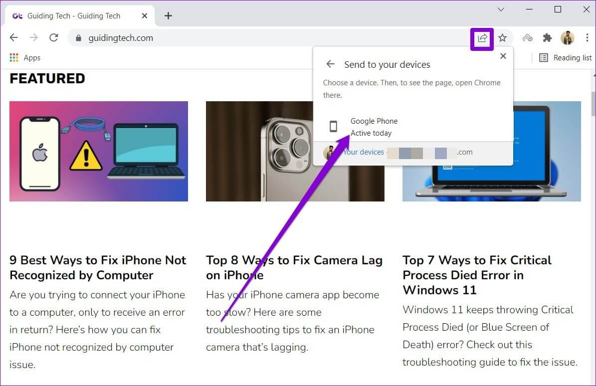 Share-Link-from-PC-on-Chrome أفضل 3 طرق لمشاركة روابط صفحات الويب من Google Chrome