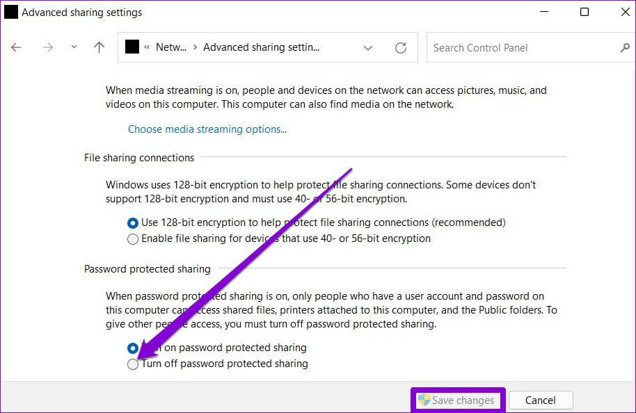 Turn-Off-Password-Protected-Sharing أفضل 7 طرق لإصلاح مشكلة "لا يمكن الوصول إلى المجلد المشترك" في Windows 11