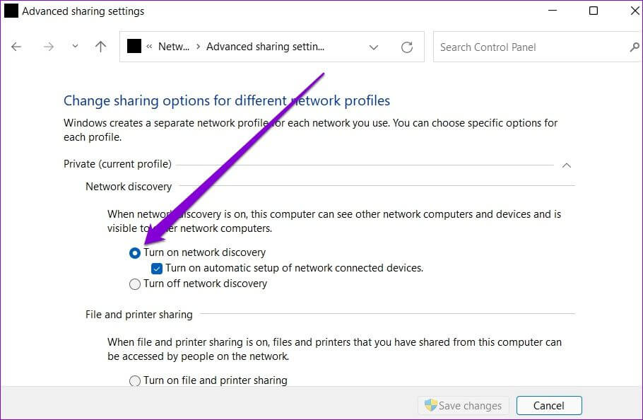 Turn-On-Network-Discovery أفضل 7 طرق لإصلاح مشكلة "لا يمكن الوصول إلى المجلد المشترك" في Windows 11