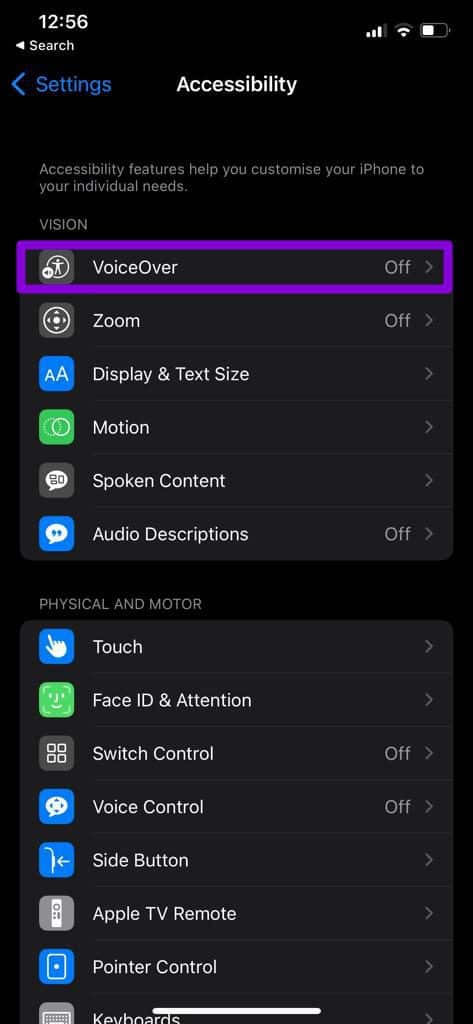 VoiceOver-Settings-on-iPhone أفضل 8 طرق لإصلاح تأخر الكاميرا على iPhone