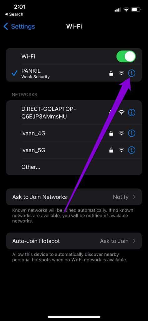 WiFi-Properties-iPhone أفضل 8 طرق لإصلاح مشكلة "حدث خطأ ما" على YouTube لأجهزة iPhone