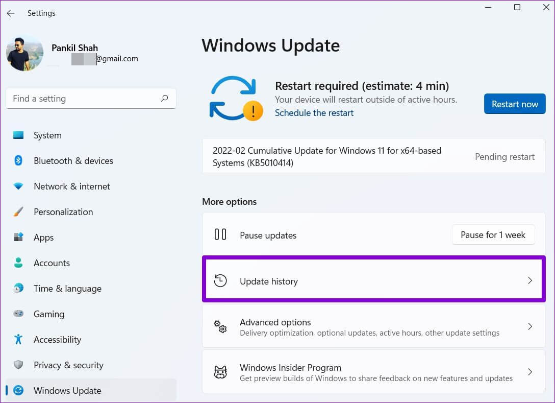 Windows-Update-History أفضل 7 طرق لإصلاح خطأ موت العملية الحرجة الشاشة الزرقاء في Windows 11