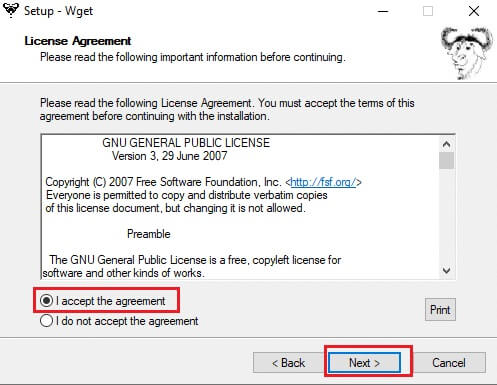 accept-the-license-agreement-and-click-next كيفية تنزيل WGET لنظام التشغيل Windows 10 وتثبيته واستخدامه