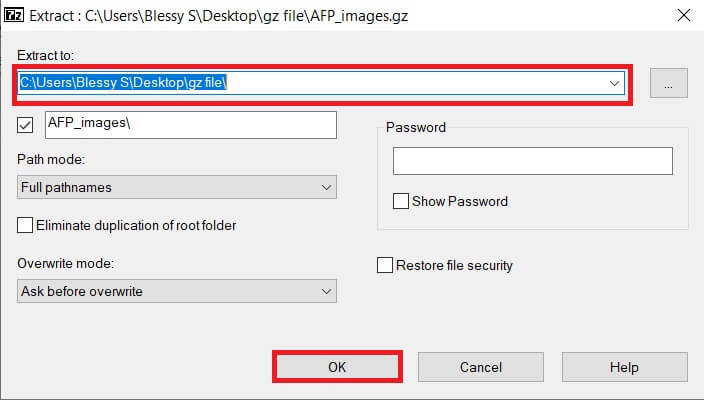 browse-the-destination-folder-and-click-ok- كيفية فتح ملف GZ في Windows 10