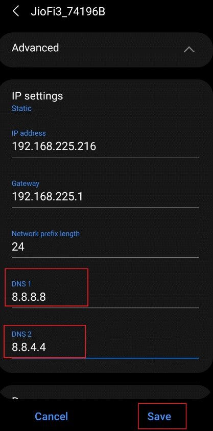 change-dns-1-and-dns-2 إصلاح عدم تحميل القصص على Snapchat